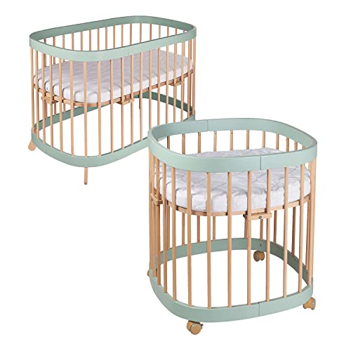 tweeto® Babybett Kinderbett 7-in-1 (Plus) | bis zu 10 Funktionen | inkl. atmungsaktiver Matratze (Mint-Buche) von tweeto