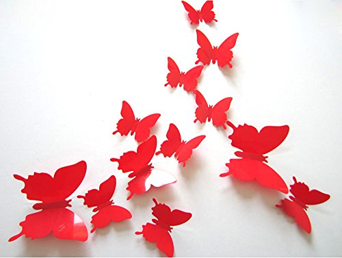 ufengke® 12 TLG 3D Schmetterlinge Wandsticker Mode-Design DIY Schmetterlingskunst Abziehbilder Handwerk Hauptdekoration, Rot von ufengke