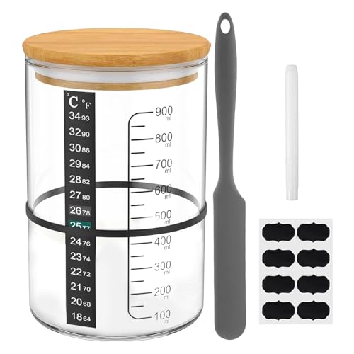 ulapithi Sourdough Starter Jar Kit, Sauerteig Starter Set, Wiederverwendbares Glas Brotbackzubehör Mit Markierungsband Schaber Thermometer Streifen Marker, Zum Backen Von Sauerteigbrot von ulapithi