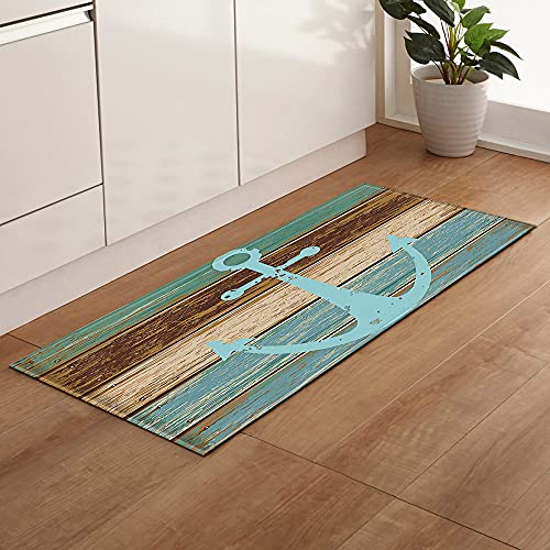 &ET Teppich Läufer,Moderner Area Rug Küchenläufer Blauer Anker Anti-Rutsch Bodenmatte Waschbarer Teppich Home Dekorativ Für Küche Esszimmer,60X180Cm (24X71 Zoll) von &ET