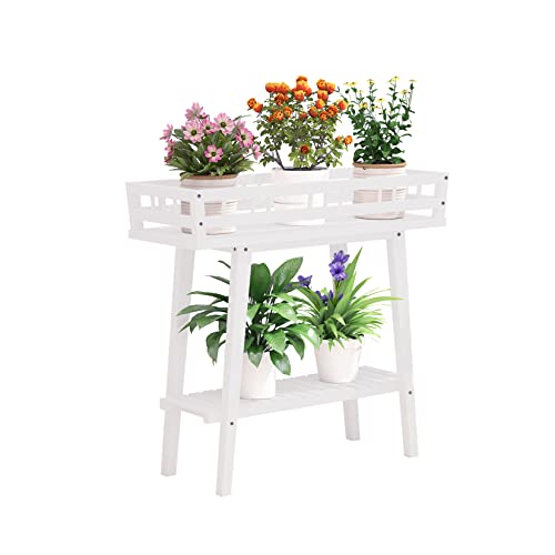unho Blumenregal mit 2 Ablagen: Blumenständer Blumentreppe Blumentopfständer Holz, Pflanzenregal weiß von unho