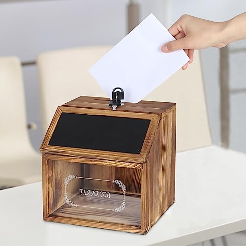 unho Vorschlagsbox aus Kieferholz, Spendenbox Briefkasten zur Wandmontage, Mailbox mit Schloss, mit transparente Deckel, Sammelbox Schlüsselbox von unho