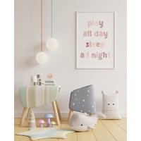 40% Off Play All Day Dream Night Art Print, Kinderzimmer Wanddeko von uniquewoodensigns