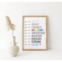 Affirmationen Für Kinder, Regenbogen Holzschild, You Are Smart, Brave, Korb Kinderzimmer, Türschild, Türschild Aus Holz von uniquewoodensigns