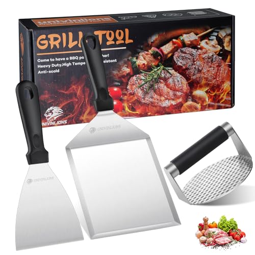 univinlions Barbecue Burger Set,Großer Grillspatel,5,5 Zoll Burgerpresse,Professioneller Pfannenwender Edelstahl,Burger Smasher für Pattie,Grill Werkzeug Outdoor und Indoor von univinlions