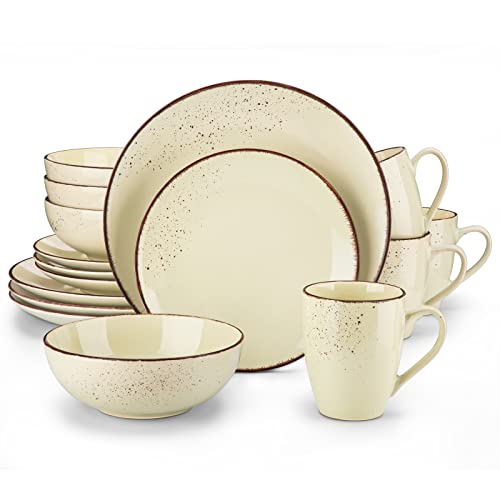 vancasso Tafelservice Set, Navia Geschirrset aus Steingut, 16 teilig Kombiservice, Vintage Aussehen, Natur Design, beige gelb von vancasso