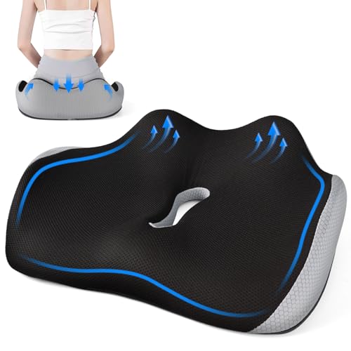 Memory-Sitzkissen für Bürostuhl Orthopädisches Sitzkissen, Memory Foam Steißbeinkissen, Ergonomisches Sitzkissen, Bürostuhl, Autositzkissen, Rollstuhlsitz Memory-Foam mit Waschbarer Bezug(Schwarz) von vebulon