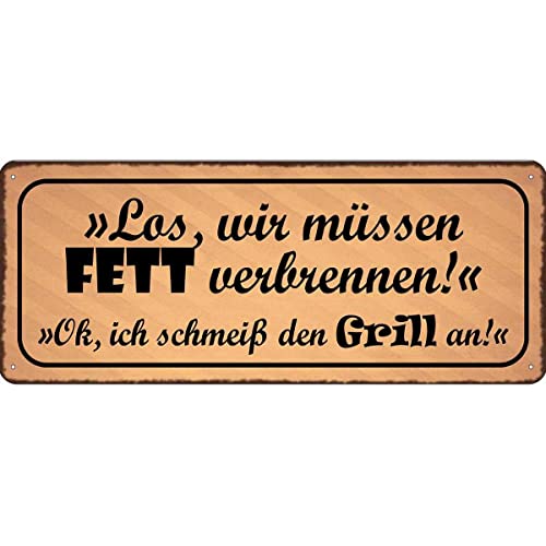 vianmo Blechschild Wandschild Metallschild 27x10 cm Grill wir müssen Fett verbrennen Deutsch Essen Trinken von vianmo