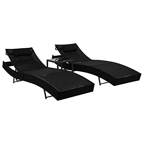 vidaXL 2x Sonnenliege mit Tisch Outdoor Garten Terrasse Rasen Hof Sonnenliege Beistelltisch Lounge Sessel Möbel Set Poly Rattan und Textilene Schwarz vidaXL 2x Sonnenliege mit Tisch Outdoor Garten Terrasse Rasen Hof Sonnenliege Beistelltisch Lounge Sessel Möbel Set Poly Rattan und Textilene Schwarz von vidaXL