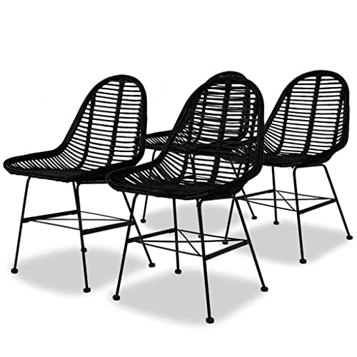 vidaXL 4 x Esszimmerstühle aus natürlichem Rattan, Schwarz von vidaXL