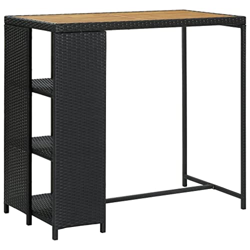 vidaXL Bartisch mit Regal Stehtisch Tresentisch Küchentisch Bistrotisch Esstisch Bartresen Tisch Küchentresen Schwarz 120x60x110cm Poly Rattan von vidaXL