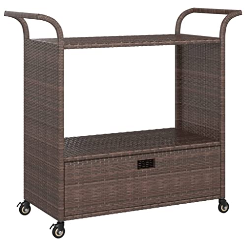 vidaXL Barwagen mit Schublade 4 Rollen Servierwagen Teewagen Küchenwagen Beistellwagen Arbeitswagen Gartenwagen Braun 100x45x97cm Poly Rattan von vidaXL