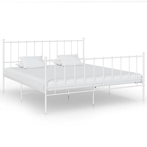 vidaXL Bett Metallbett Schlafzimmerbett Bettgestell Bettrahmen mit Lattenrost Schlafzimmermöbel Doppelbett Schlafzimmer Weiß Metall 180x200cm von vidaXL