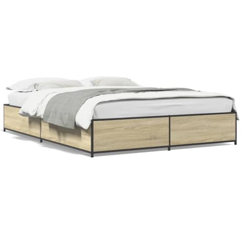 vidaXL Bettgestell, Bett mit Metallbeine Sperrholzlatten, Doppelbett für Schlafzimmer, Modern, Sonoma-Eiche 150x200cm Holzwerkstoff Metall von vidaXL