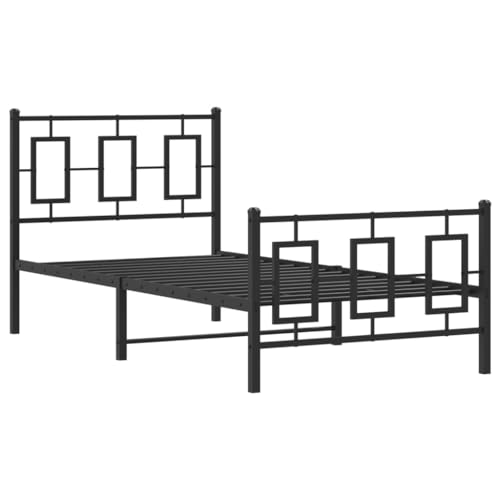 vidaXL Bettgestell, Bettrahmen mit Kopfteil Fußteil, Bett mit Lattenrost Metallfüßen, Gästebett Einzelbett Metallbett, Metall Schwarz 90x200cm von vidaXL