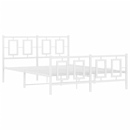 vidaXL Bettgestell, Bettrahmen mit Kopfteil Fußteil, Bett mit Lattenrost Metallfüßen, Doppelbett Metallbett Schlafzimmerbett, Metall Weiß 140x200cm von vidaXL