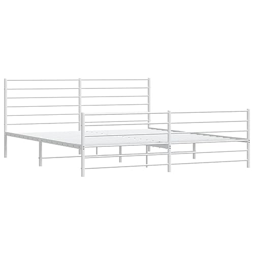 vidaXL Bettgestell, Bettrahmen mit Kopfteil Fußteil, Metallbett Bett mit Lattenrost, Doppelbett Gästebett Schlafzimmer, Metall Weiß 180x200cm von vidaXL