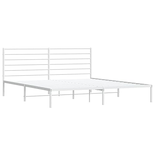 vidaXL Bettgestell, Bettrahmen mit Kopfteil Lattenrost, Metallbett Bett für Schlafzimmer, Doppelbett Gästebett, Metall Weiß 180x200cm von vidaXL