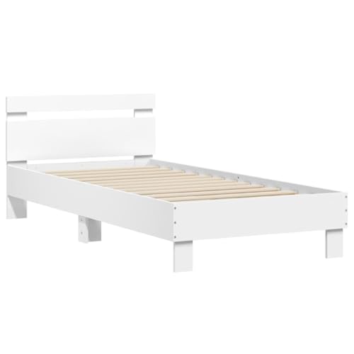 vidaXL Bettgestell, Bettrahmen mit Lattenrost, Bett Gästebett mit Kopfteil LED-Leuchten, Einzelbett Schlafzimmerbett Schlafzimmermöbel, Weiß 90x190cm von vidaXL