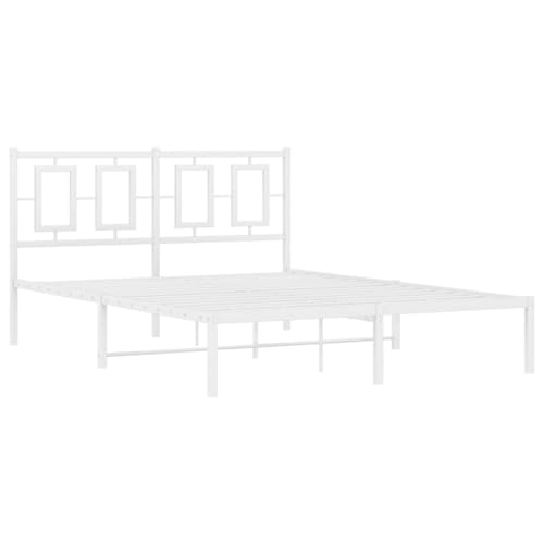 vidaXL Bettgestell, Metallbett Bett mit Kopfteil, Bettrahmen mit Lattenrost, Doppelbett Schlafzimmerbett Gästebett, Metall Weiß 140x200cm von vidaXL