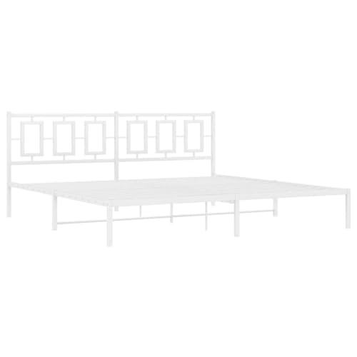 vidaXL Bettgestell, Metallbett Bett mit Kopfteil, Bettrahmen mit Lattenrost, Doppelbett Schlafzimmerbett Gästebett, Metall Weiß 193x203cm von vidaXL