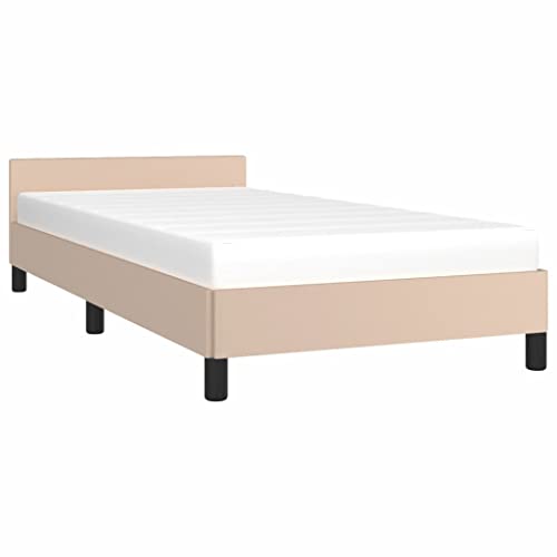 vidaXL Bettgestell mit Kopfteil, Bettrahmen mit Lattenrost, Bett Polsterbett mit Stützbeinen, Schlafzimmerbett Einzelbett, Cappuccino-Braun 80x200cm Kunstleder von vidaXL