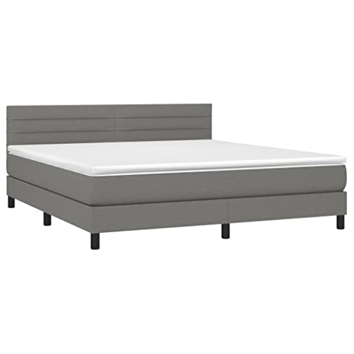 vidaXL Boxspringbett, Bett mit Matratze Kopfteil, Doppelbett Bettgestell mit Lattenrost, Polsterbett Bettrahmen, Dunkelgrau 160x200cm Stoff von vidaXL