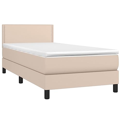 vidaXL Boxspringbett mit Matratze LED Kunstlederbett Einzelbett Polsterbett Bett Bettgestell Hotelbett Bettrahmen Lattenrost Schlafzimmerbett Cappuccino-Braun 80x200cm von vidaXL