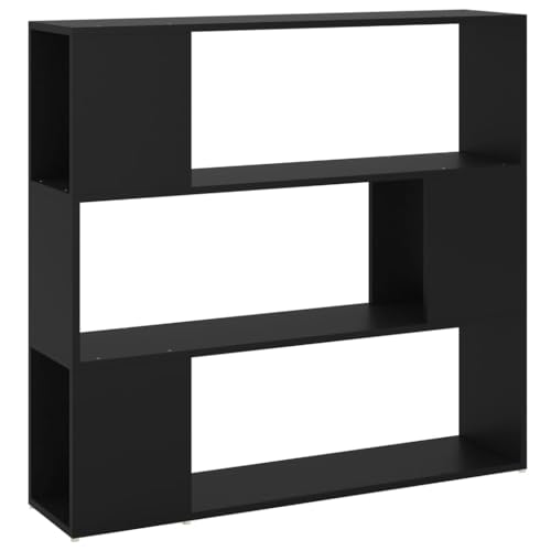 vidaXL Bücherschrank Raumteiler in Schwarz - Holzwerkstoff freistehendes Regal für Zuhause & Büro - Skandinavischer Stil mit 3 Fächern von vidaXL
