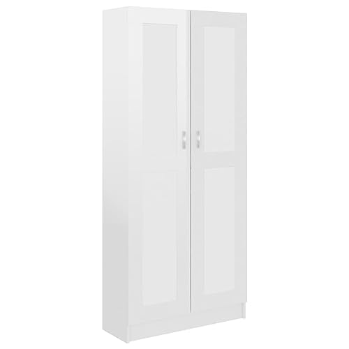 vidaXL Bücherschrank mit 5 Fächern 2 Türen Büroschrank Aktenschrank Bücherregal Schrank Aktenregal Standregal Hochglanz-Weiß 82,5x30,5x185,5cm Holzwerkstoff von vidaXL