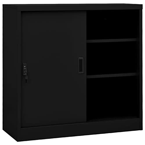 vidaXL Büroschrank mit Schiebetür Aktenschrank Büromöbel Metallschrank Stahlschrank Lagerschrank Universalschrank Schrank Schwarz 90x40x90cm Stahl von vidaXL