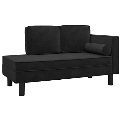 vidaXL Chaiselongue, Recamiere mit Kissen Nackenrolle, Ottomane Schlafzimmer Wohnzimmer, Sofa Couch Holzrahmen, Relaxliege, Modern, Schwarz Samt von vidaXL