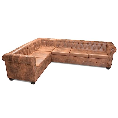 vidaXL Chesterfield Ecksofa Eckcouch Loungesofa Couch 6-Sitzer Kunstleder Braun von vidaXL