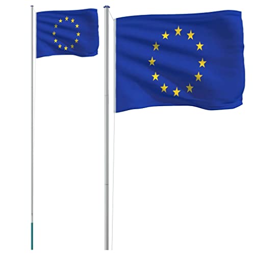 vidaXL Europaflagge mit Mast, Fahne Europas mit wetterfestem Fahnenmast, Nationalflagge für Garten, Länderflagge Länderfahne, 6,23 m Aluminium von vidaXL