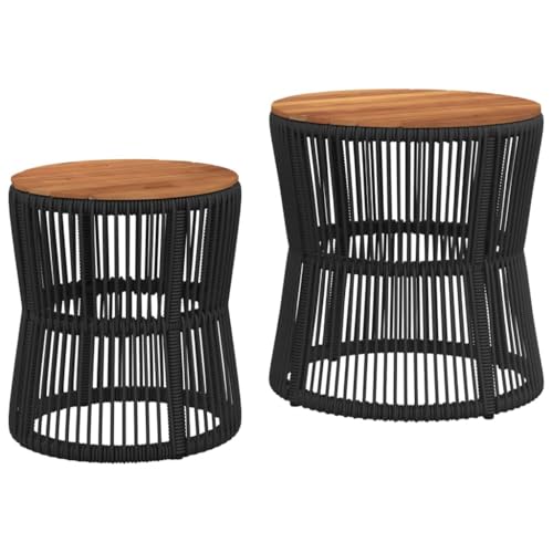 vidaXL Garten Beistelltisch 2 STK., Tisch mit Holzplatte, Gartentisch mit Stahlgestell, Terrassentisch Gartenmöbel Gartengarnitur, Schwarz Poly Rattan vidaXL Garten Beistelltisch 2 STK., Tisch mit Holzplatte, Gartentisch mit Stahlgestell, Terrassentisch Gartenmöbel Gartengarnitur, Schwarz Poly Rattan von vidaXL