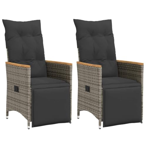 vidaXL Gartensessel mit Kissen 2 STK., Verstellbar Gartenstuhl mit Stahlrahmen, Loungesessel für Außenbereich, Relaxsessel Sthulset, Grau Poly Rattan vidaXL Gartensessel mit Kissen 2 STK., Verstellbar Gartenstuhl mit Stahlrahmen, Loungesessel für Außenbereich, Relaxsessel Sthulset, Grau Poly Rattan von vidaXL