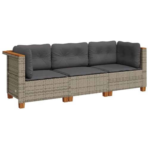 vidaXL Gartensofa 3-Sitzer, Gartensessel mit Kissen, Modular Loungesofa für Garten Terrasse, Sofa Garnitur Gartenmöbel, Grau Poly Rattan vidaXL Gartensofa 3-Sitzer, Gartensessel mit Kissen, Modular Loungesofa für Garten Terrasse, Sofa Garnitur Gartenmöbel, Grau Poly Rattan von vidaXL