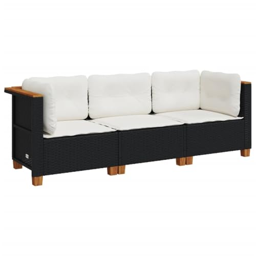 vidaXL Gartensofa 3-Sitzer, Gartensessel mit Kissen, Modular Loungesofa für Garten Terrasse, Sofa Garnitur Gartenmöbel, Schwarz Poly Rattan vidaXL Gartensofa 3-Sitzer, Gartensessel mit Kissen, Modular Loungesofa für Garten Terrasse, Sofa Garnitur Gartenmöbel, Schwarz Poly Rattan von vidaXL