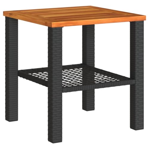vidaXL Gartentisch, Beistelltisch für Garten Terrasse, Couchtisch mit Holzplatte, Balkontisch Kaffeetisch Gartenmöbel, Schwarz Poly Rattan Akazienholz vidaXL Gartentisch, Beistelltisch für Garten Terrasse, Couchtisch mit Holzplatte, Balkontisch Kaffeetisch Gartenmöbel, Schwarz Poly Rattan Akazienholz von vidaXL