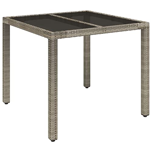 vidaXL Gartentisch mit Glasplatte Terrassentisch Tisch Esstisch Balkontisch Partytisch Gartenmöbel Garten Grau 90x90x75cm Poly Rattan von vidaXL