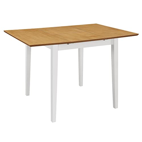 vidaXL Gummiholz Massivholz Esstisch Esszimmertisch Küchentisch Speisetisch Ausziehtisch Tisch Esszimmer Küche Weiß Braun MDF Ausziehbar 80-120 cm von vidaXL