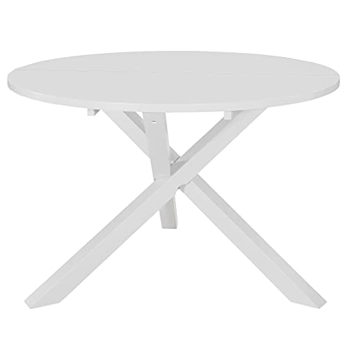 vidaXL Gummiholz Massivholz Esstisch Esszimmertisch Küchentisch Speisetisch Holztisch Tisch Esszimmer Küche Weiß 120x75 cm MDF Rund von vidaXL