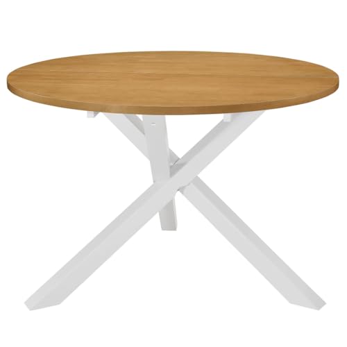 vidaXL Gummiholz Massivholz Esstisch Esszimmertisch Küchentisch Speisetisch Holztisch Tisch Esszimmer Küche Weiß Braun 120x75 cm MDF Rund von vidaXL