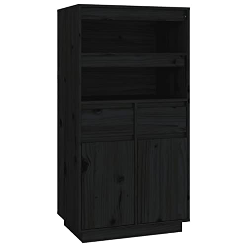 vidaXL Highboard Sideboard Kommode Schrank Anrichte Beistellschrank Mehrzweckschrank Hochschrank Standschrank Schwarz 60x40x116,5cm Massivholz Kiefer von vidaXL