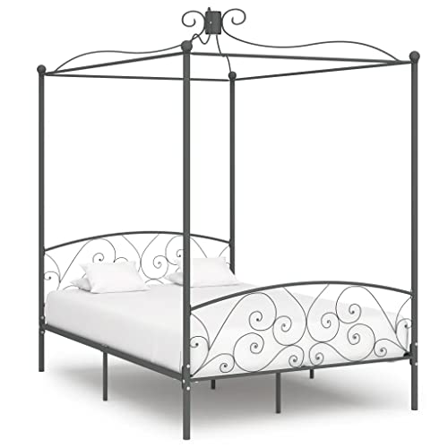 vidaXL Himmelbett-Gestell Grau Metall 140 x 200 cm von vidaXL