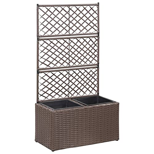 vidaXL Hochbeet mit Rankgitter 2 Töpfe Pflanzkübel Pflanzkasten Blumenkübel Spalier Gartenspalier Rankhilfe Rankkasten 58x30x107cm Poly Rattan Braun von vidaXL