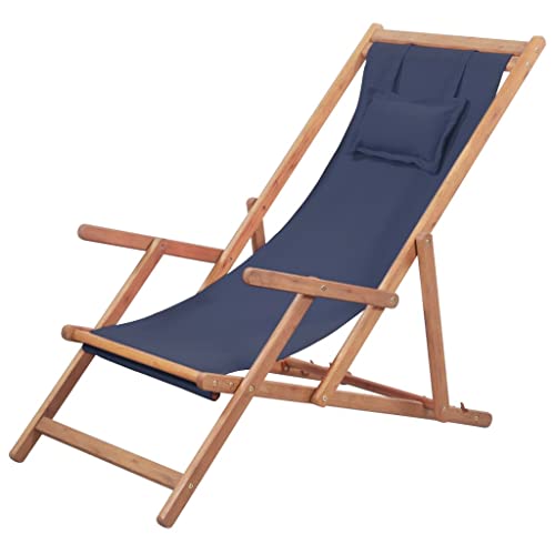 vidaXL Holz Liegestuhl Stoff Blau Sonnenliege Strandliege Gartenliege Liege von vidaXL