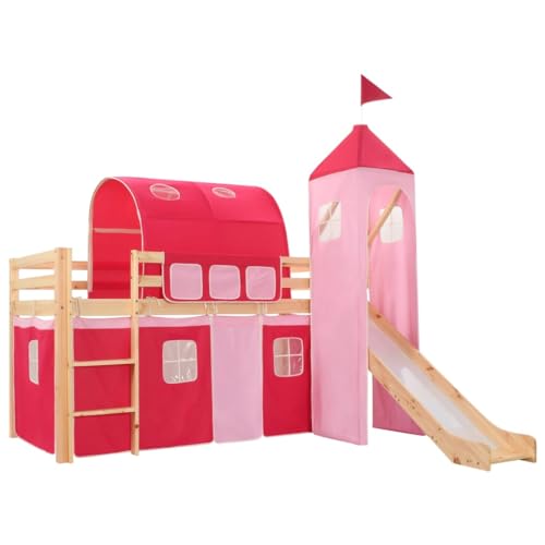 vidaXL Kiefernholz Massiv Hochbett mit Rutsche Leiter Bettlatten Spielbett Kinderbett Jugendbett Holzbett Bett Rutschbett Kinderzimmer 208x230cm Rosa von vidaXL