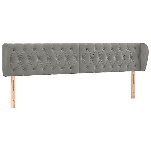 vidaXL Kopfteil mit Ohren Betthaupt Polsterkopfteil Bettkopfteil für Bett Bettgestell Schlafzimmer Bettzubehör Hellgrau 203x23x78/88cm Samt von vidaXL