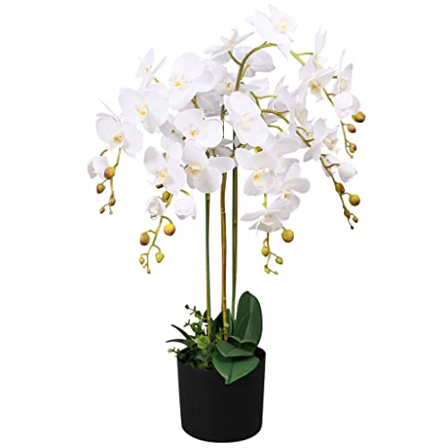 vidaXL Künstliche Orchidee mit Topf Kunstpflanze Kunstblume Dekoblume 75 cm Weiß von vidaXL